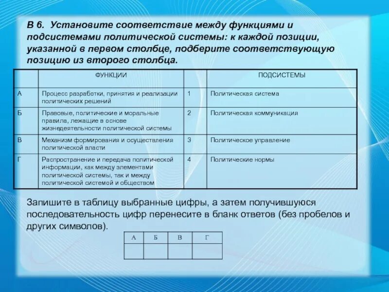 Установите соответствие. Установите соответствие между системами и подсистемами. Установите соответствие между функциями. Установите соответствие между функциями и их содержанием. Установите соответствие между формами ведения