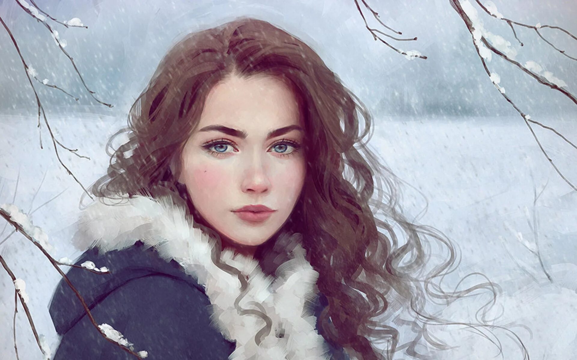 Model painting. Зимний портрет. Девушка зимой. Зимний фон для портрета. Портрет красавицы зимы.