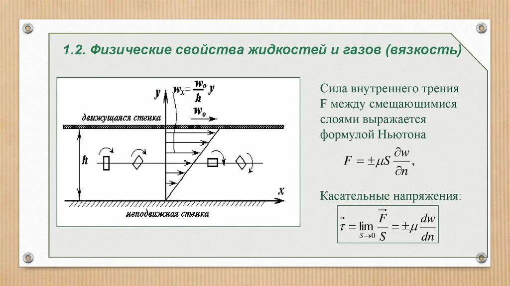 Сила внутреннего трения жидкости. Сила внутреннего трения вязкой жидкости формула. Сила вязкого трения в жидкости. Силы вязкого трения вязкость жидкостей и газов. Формула Ньютона для вязкого трения.