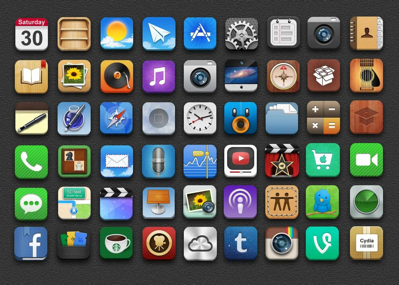 Старые значки приложений. Скевоморфизм ios. ios 6 скевоморфизм. иконка ios скевоморфизм. иконки для приложений в стиле.