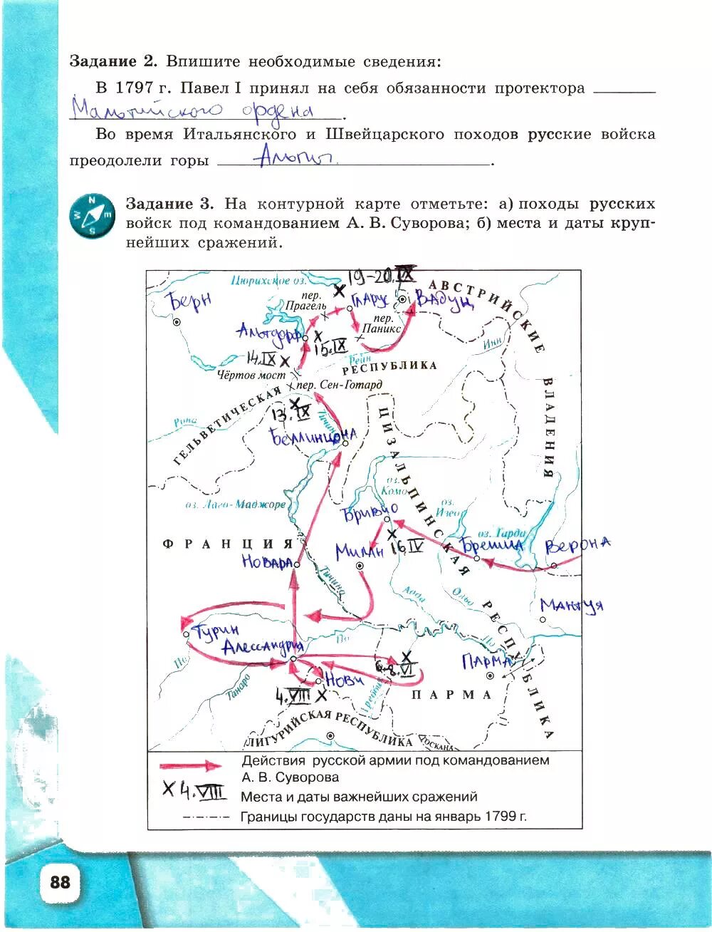 Рабочая тетрадь по истории 8 класс Артасов. Рабочая тетрадь по истории России 8 класс. Походы русских войск под командованием Суворова. На контурной карте отметьте походы русских войск под командованием.