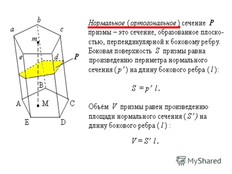 названия элементов призмы. наклонная призма с перпендикулярным сечением. ортогональное сечение призмы. наклонная призма с перпендикулярным сечением. объем прямоугольной призмы.