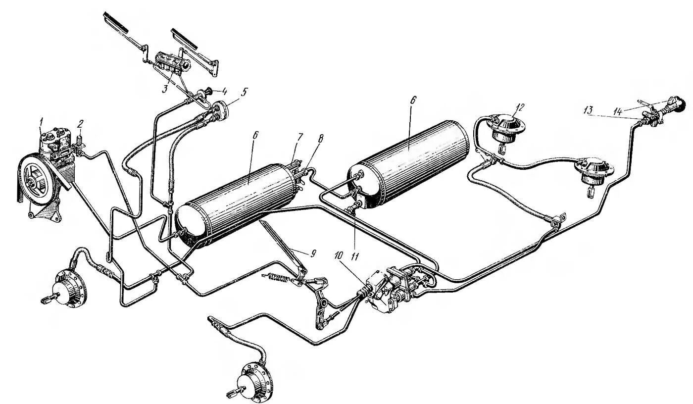 Пневматическая тормозная система ЗИЛ 130. Тормозная система ЗИЛ 131. ЗИЛ 131 тормозная система пневматическая. Тормозная система с пневматическим приводом ЗИЛ 130. Тормоза зил 131