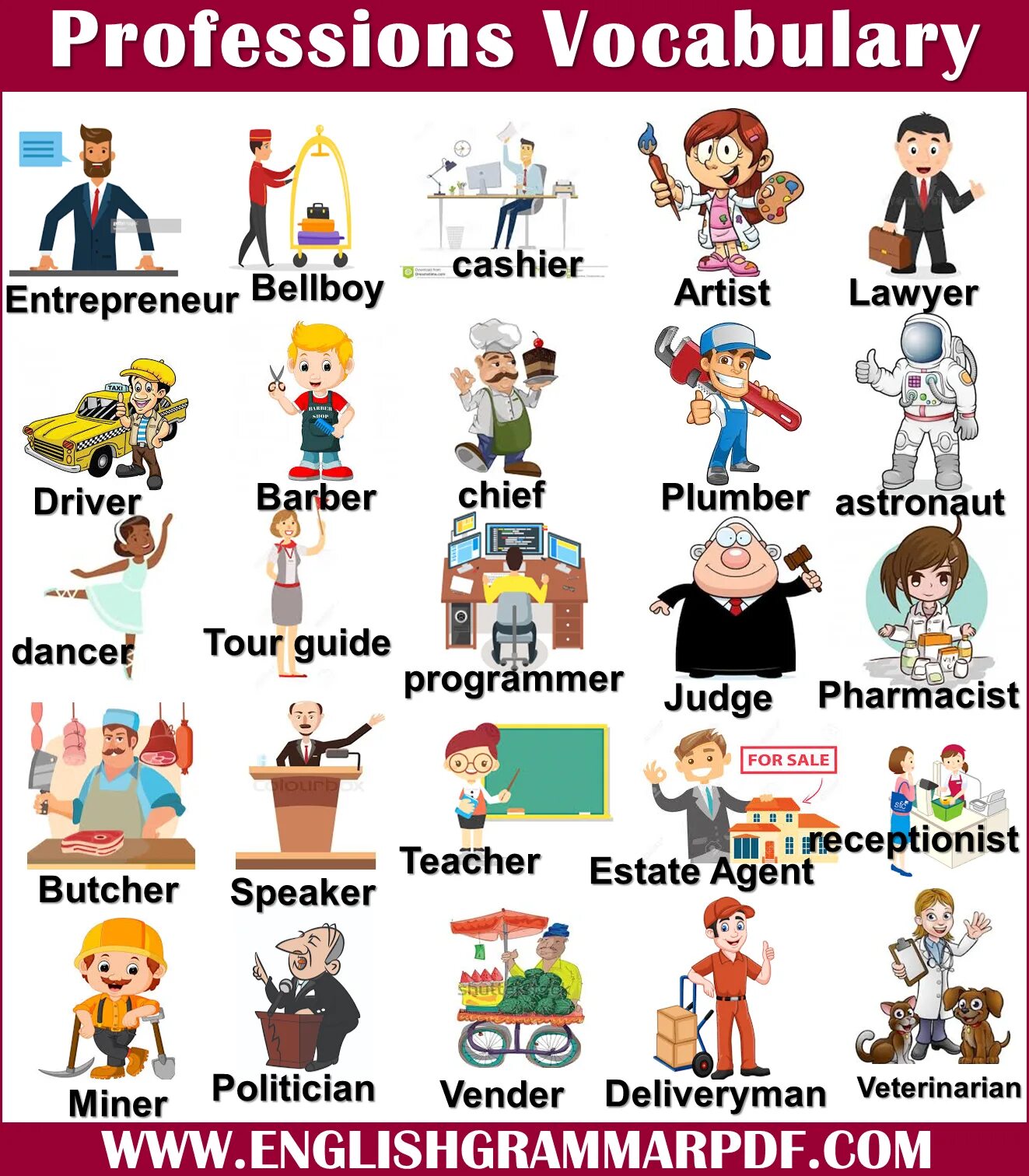 Professions Vocabulary. List of Professions. Профессии на английском. Professions список.