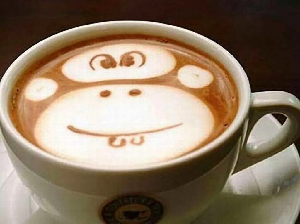 20 утра. Кофе латте арт. Прикольные рисунки на кофе. Доброе утро обезьянка. Доброе утро мартышка.