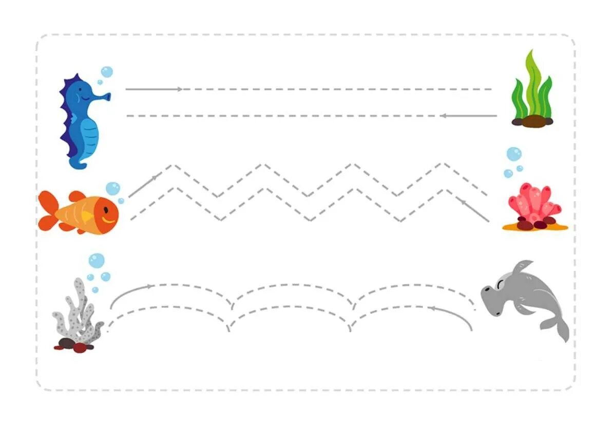 Моторика дорожки. Графомоторика для малышей 3 года. Графомоторика рыбки. Графомоторика морские обитатели. Графомоторика для детей 2-3.