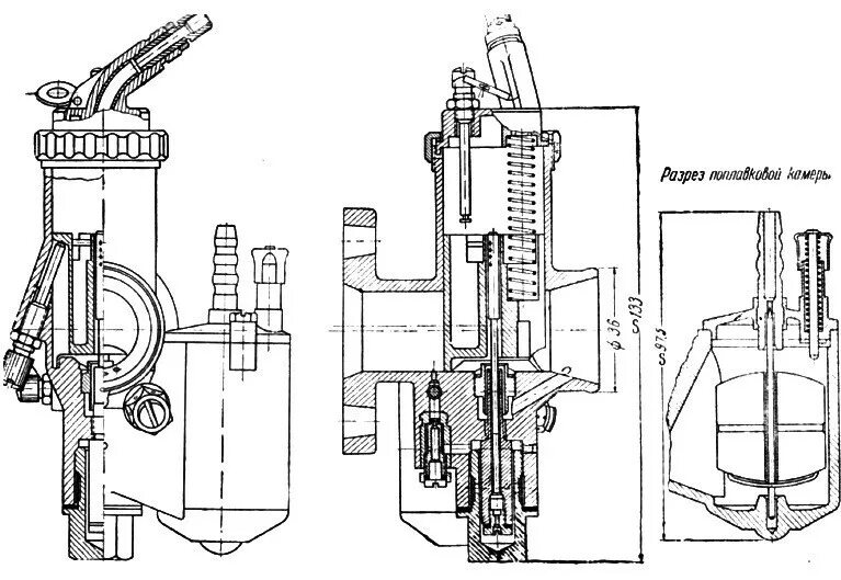 Карбюратор диаметр. Чертеж карбюратора к 65 Урал. Диаметр карбюратора к 65. Карбюратор к 37 устройство. Карбюратор к65 в разрезе.