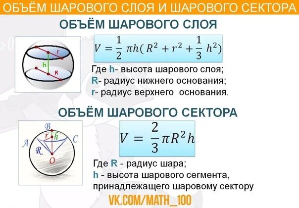 Шаровой слой формула. Объем шарового слоя формула. Объем шарового пояса. Объёмшарового слоя формула.