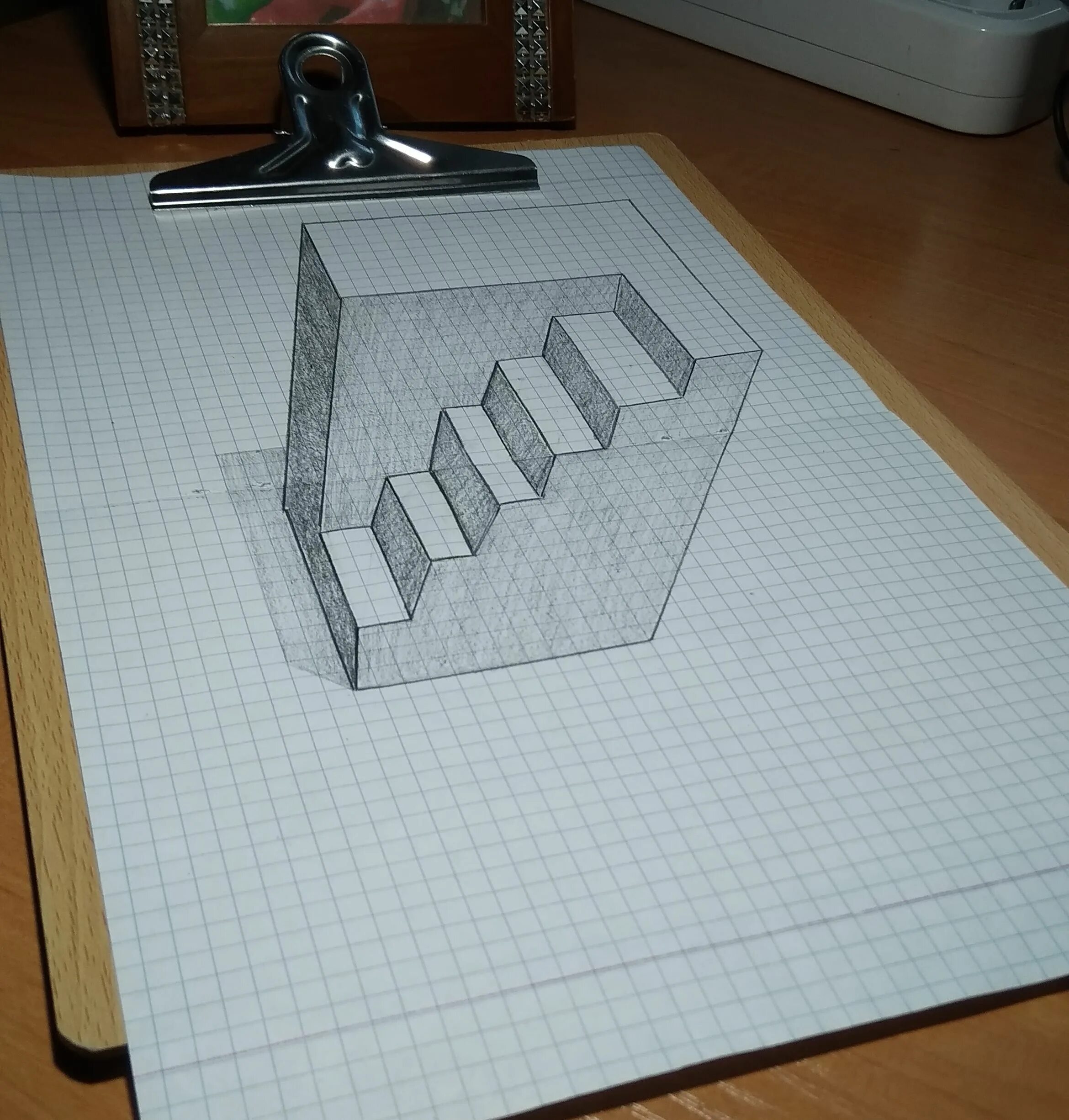 Схемы 3 д рисунков. 3д рисунки. 3д по клеточкам. 3d рисунки в клеточку. 3д лестница карандашом.