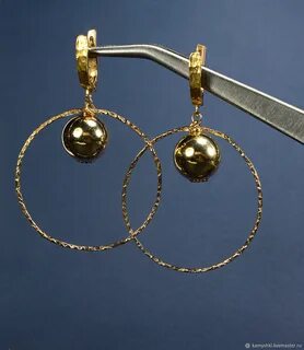 Серьги золотые шары с сеткой