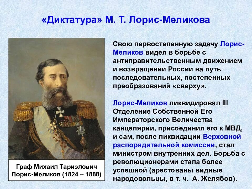 Ларис Мельников его политика. Политика правительства Лорис Меликов. М Т Лорис Меликов реформы. Реформы Лорис Меликова при Александре 2. Консервативное общественное движение при александре 2