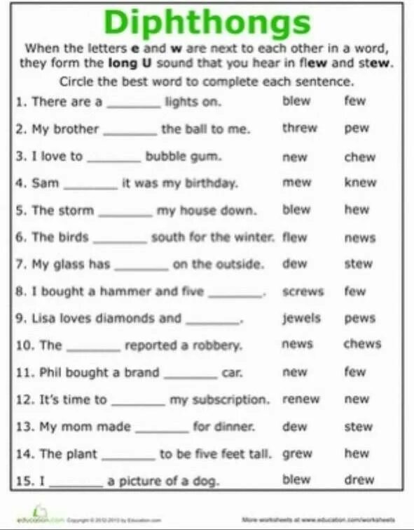 Materials exercises. Diphthongs reading Worksheets. Чтение EW В английском языке. Diphthongs in English Phonetics. Diphthongs reading for Kids.