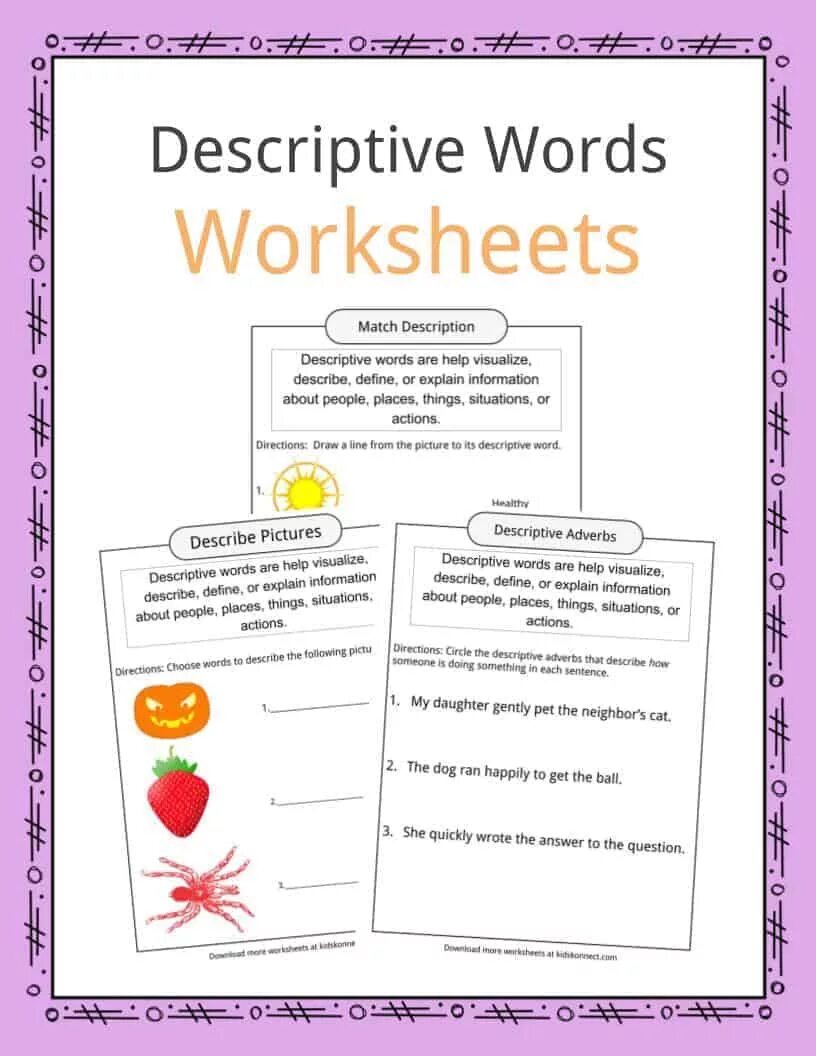 Explain the Words. Descriptive Words. Explain Words in English. Match the Word and description Worksheet. Explain this words