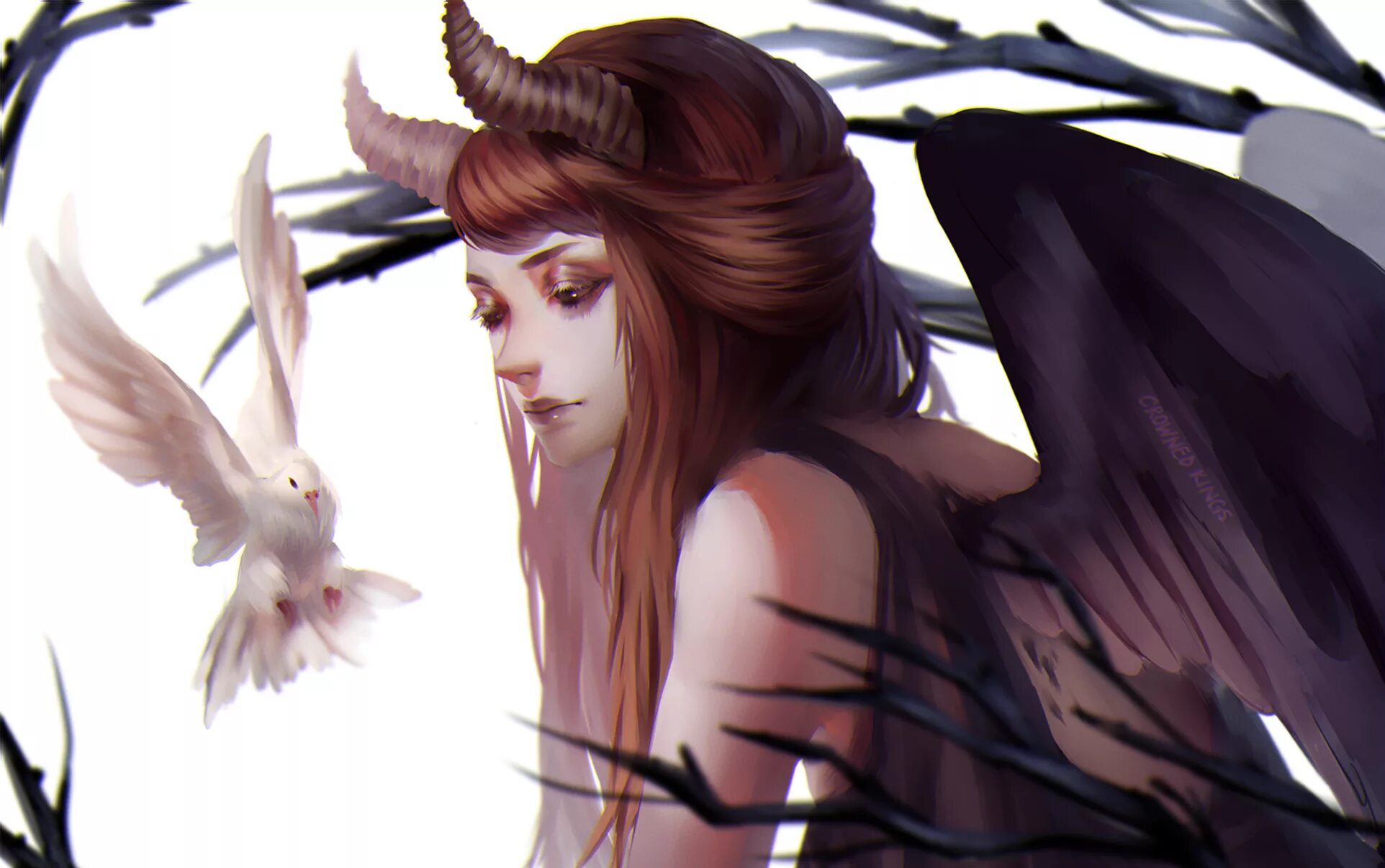Что такое крылатая дива. Авариэль крылатые эльфы. Девушка демон. Девушка с крыльями. Ангел с рожками.