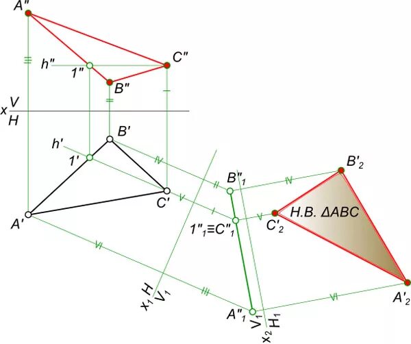 Построение натуральной величины. Истинная величина треугольника. Натуральная величина треугольника. Построение натуральной величины треугольника. Натуральная величина плоской фигуры.