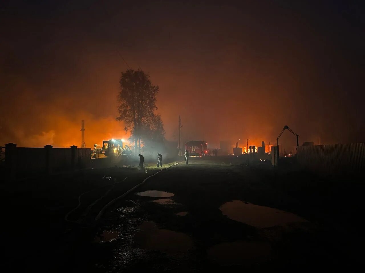 Пожар в лесу. Сгоревший дом. Сильный пожар. Разрушенный дом.