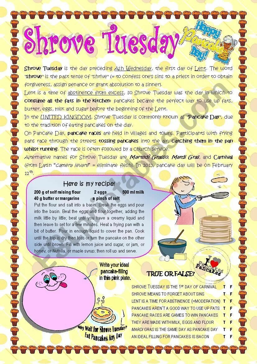 Pancakes worksheets for kids