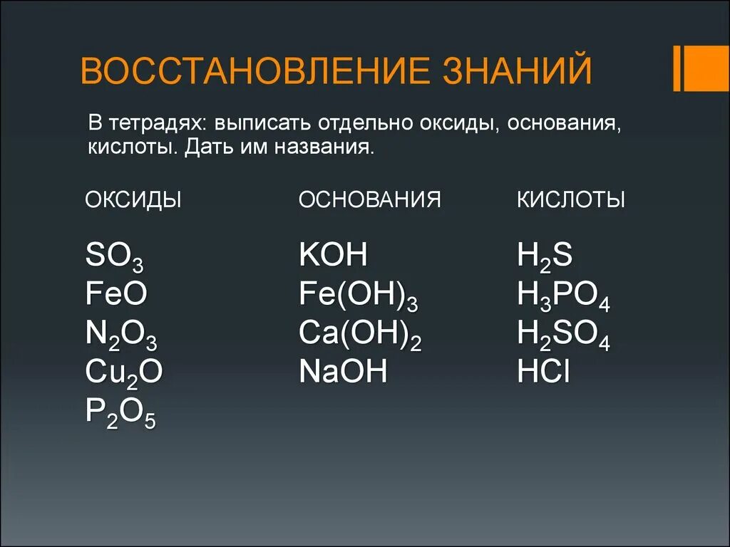 Выписать оксиды na2so4. Выписать отдельно оксиды. Оксиды основания кислоты. Выписать отдельно оксиды основания кислоты соли. Таблица оксидов оснований кислот и солей.