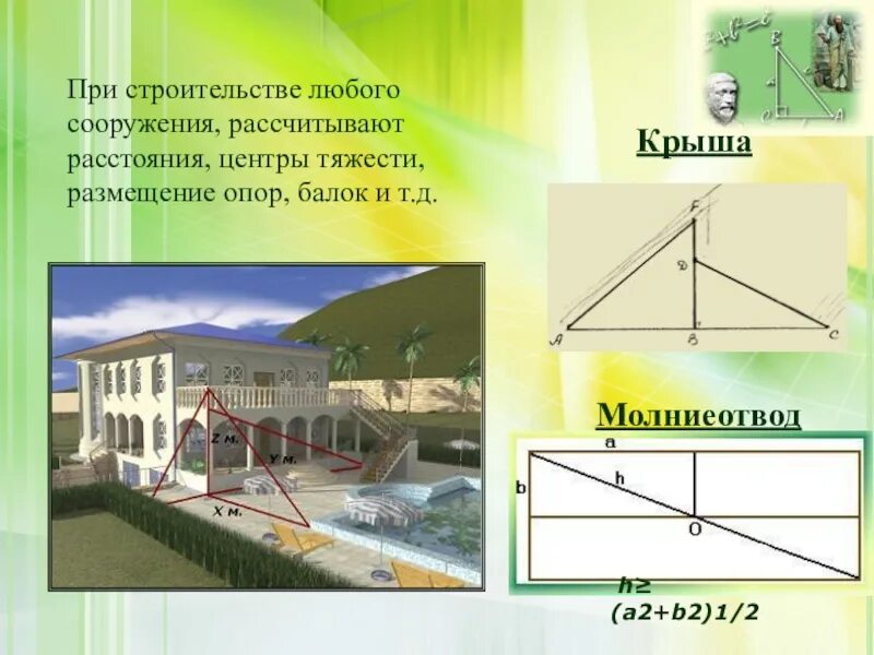 Быть построена в любом. Молниеотвод теорема Пифагора. Математика при строительстве. Математика при строительстве дома. Математика при возведении строения.