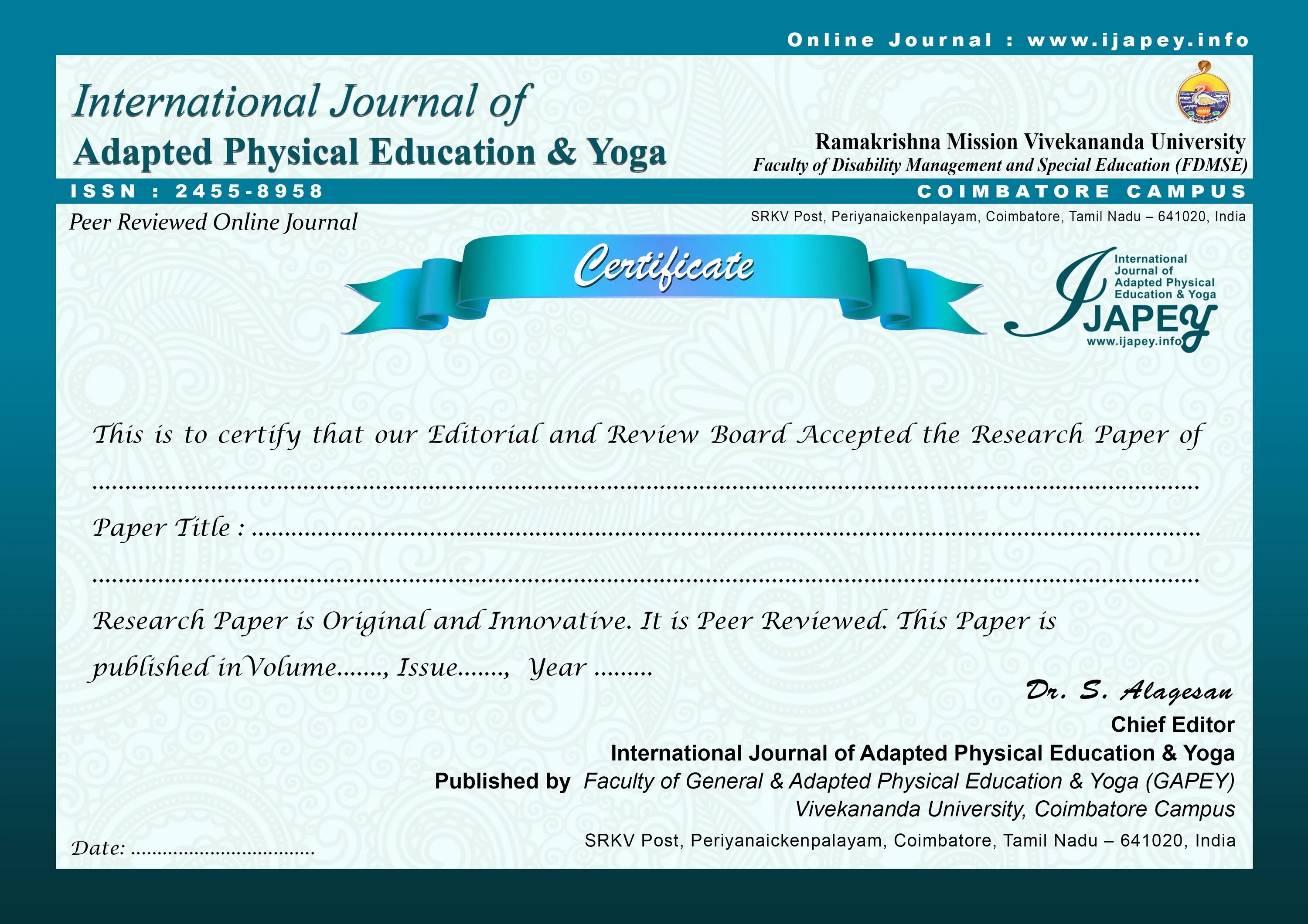 Peer certificate. Journal Certificate. Essay Certificate. International Journal of Special Education. Physics Education Journal.