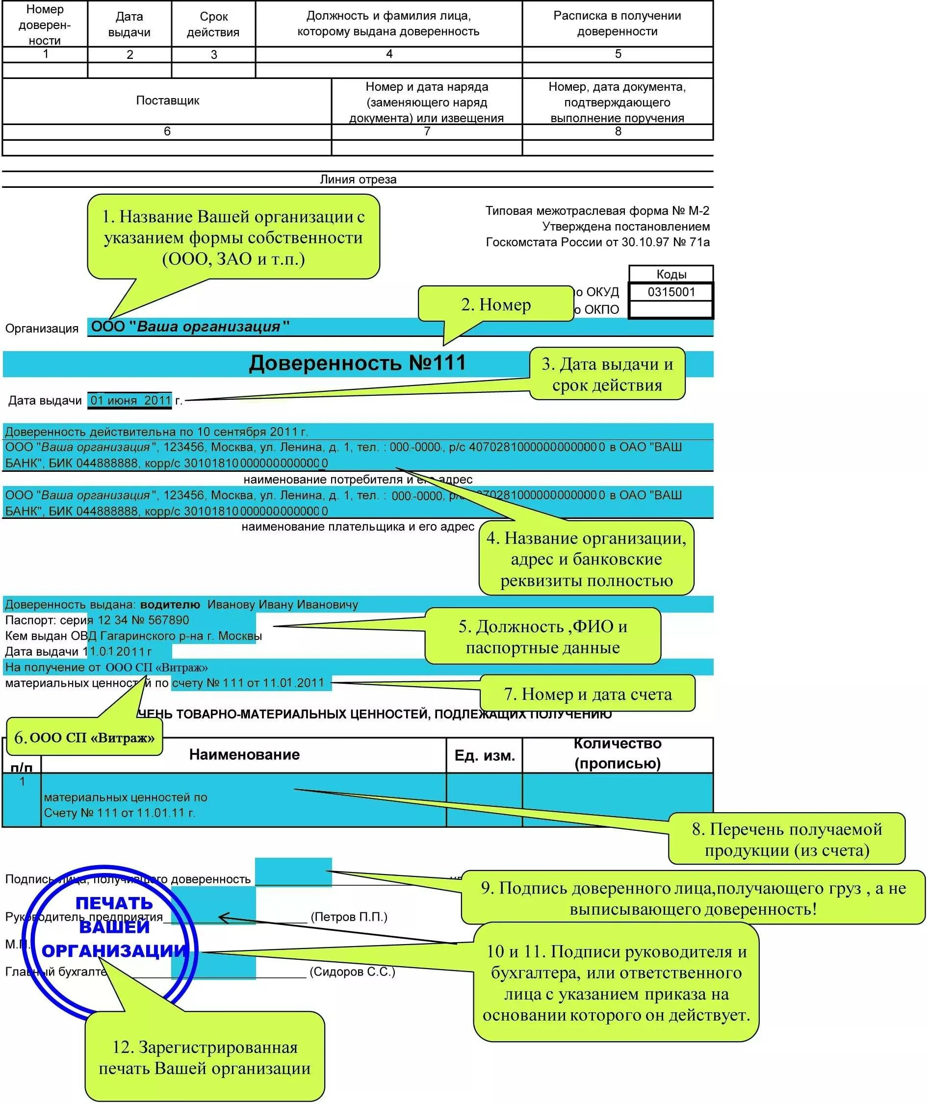 Номер и название организации. Доверенность на получение ТМЦ пример заполнения. Заполнение корешка доверенности. Доверенность форма м2 образец заполнения. Заполнение доверенности на получение материальных ценностей.