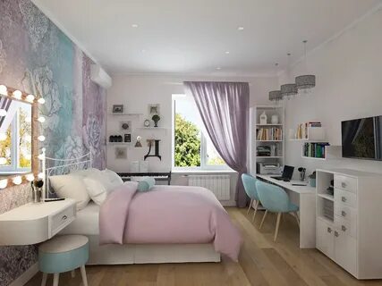 the bedroom is decorated in pastel colors 
