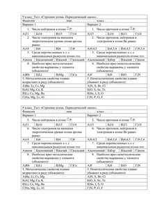 Самостоятельная работа по химии 11 класс