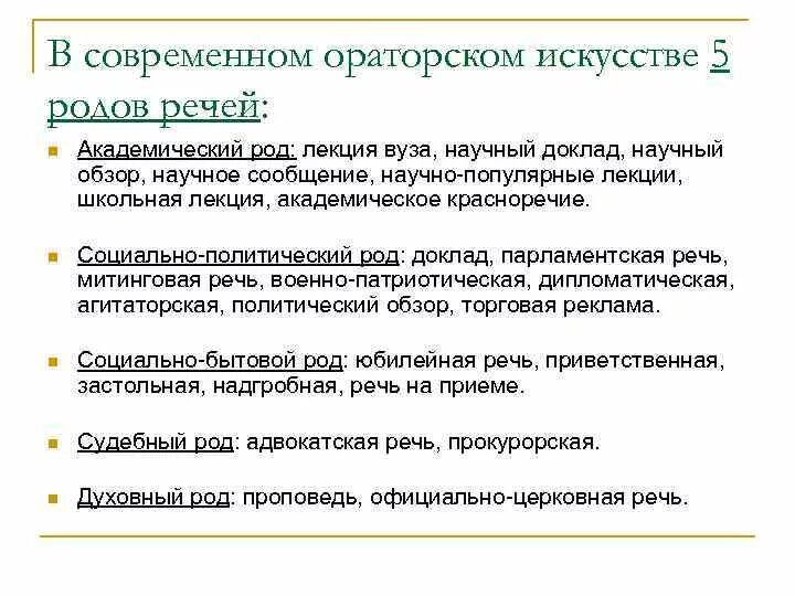 Теория ораторского. Виды ораторских выступлений. Разновидности ораторской речи. Формы публичной речи. Роды и виды ораторской речи.