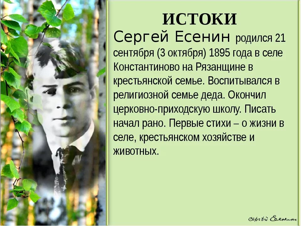 Родина есенин урок. Годы жизни Есенина Сергея 21. Есенин родился 3 октября в селе Константиново. Дата рождения Есенина.