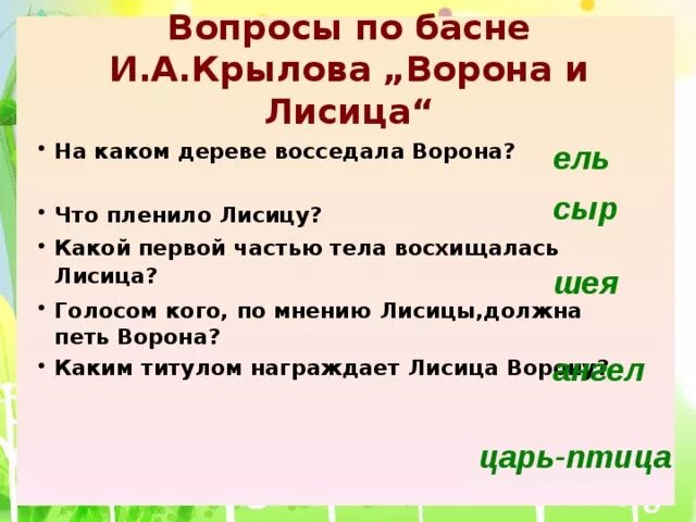 Вопросы по крылову. Вопросы по басне ворона и лисица. Вопросы по басням. Вопросы по басне Крылова ворона и лисица. Вопросы по басням Крылова.