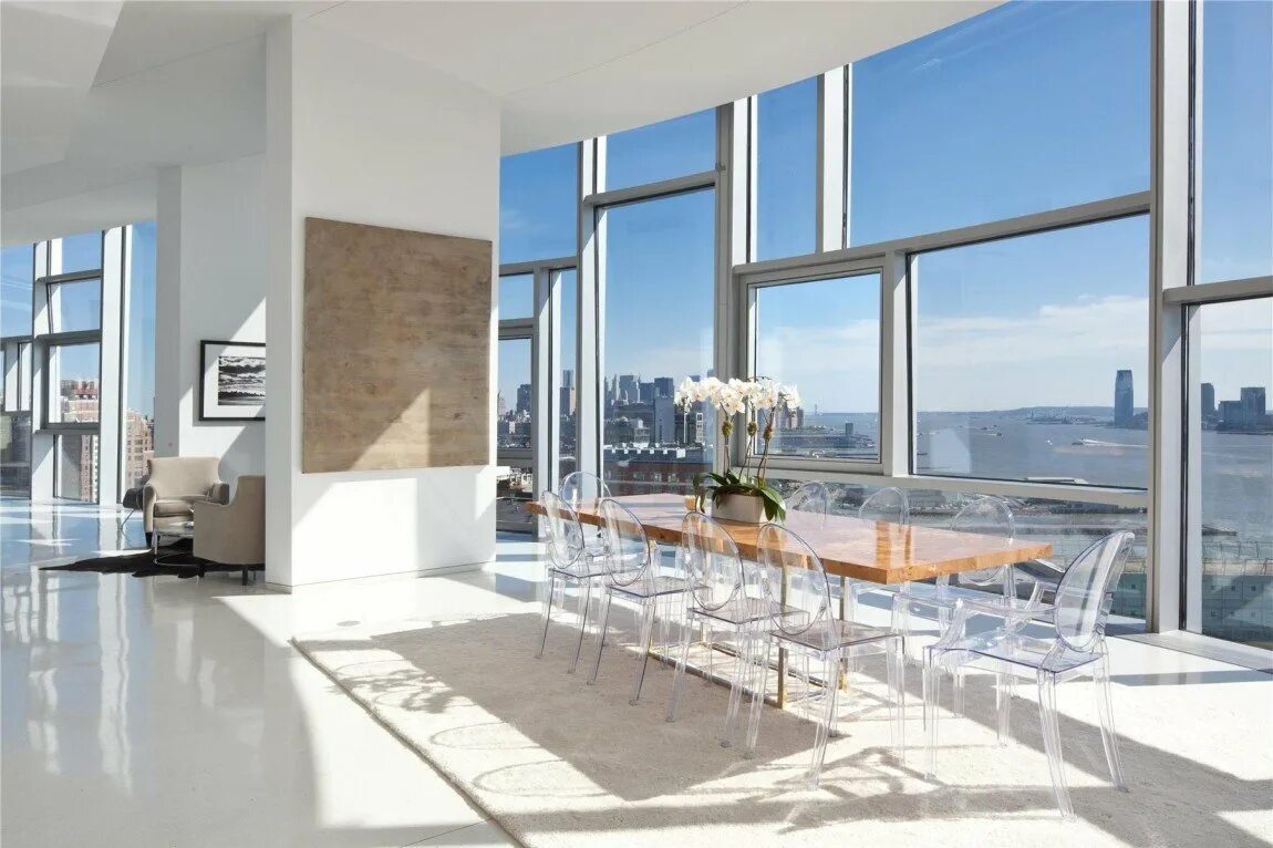 Пентхаус Манхэттен 2020. Пентхаус Нью-Йорк в небоскребе. Скай Ривер панорамные окна. Нью-Йорк Манхэттен квартиры с панорамными окнами.