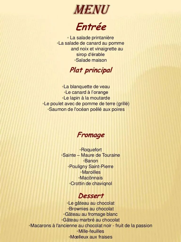 Le menu. Ресторанное меню на французском. Меню на французском языке. Меню на французском языке. Меню французского ресторана.