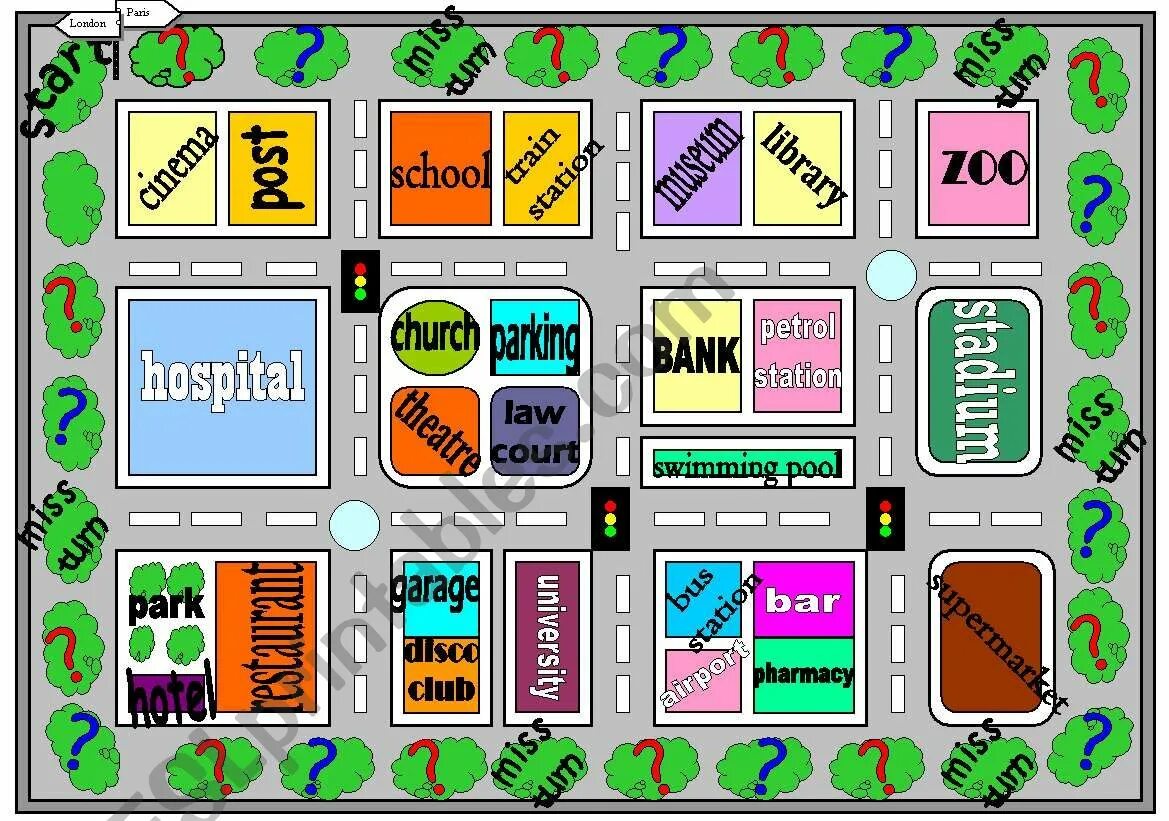 Prepositions of place карта города. Places in the City Board game. Places in Town игра. Prepositions of place Board game. Getting around the city