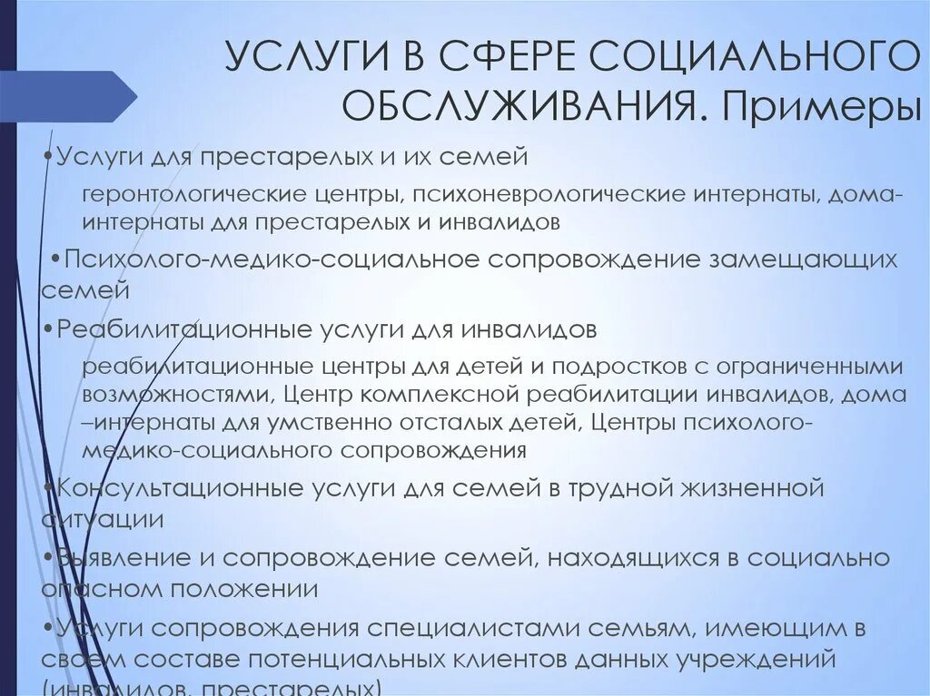 Сфера услуг социального обслуживания