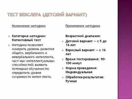 Тест векслера обучение