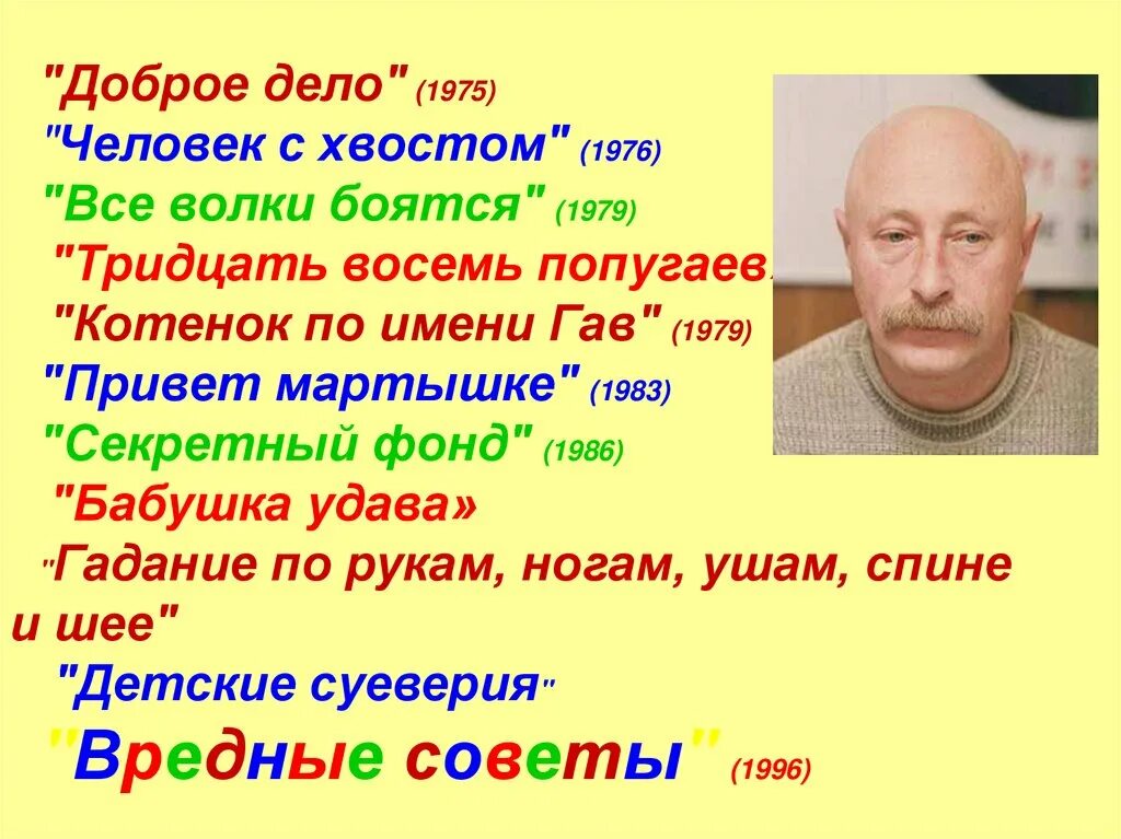 Г остер вредные советы презентация. Портрет г Остера для детей. Биография г.Остера для 2 класса. Г Б Остер портрет.