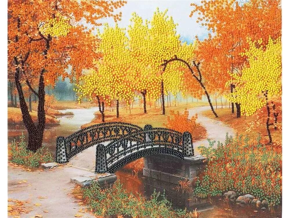 вышивка бисером пейзажи. золотое руно осенний парк отшив. мост в старом парке золотое руно. вышивка крестом осень в парке. Dimensions прогулка в парке 35021.