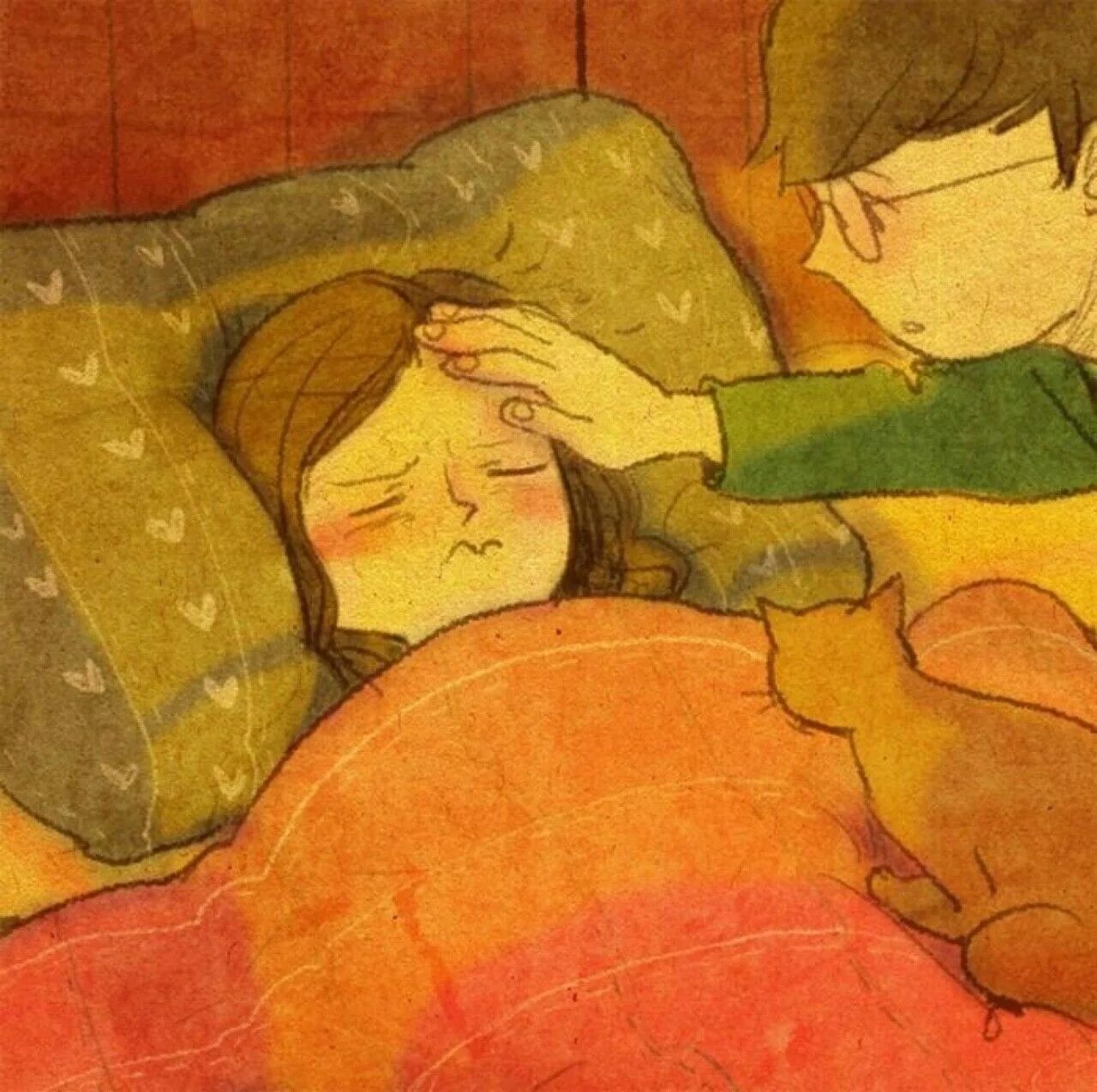 Сон заботиться. Иллюстрации о любви и заботе. Накрывает одеялом арт. Заботиться иллюстрация. Укрывает одеялом девушку.