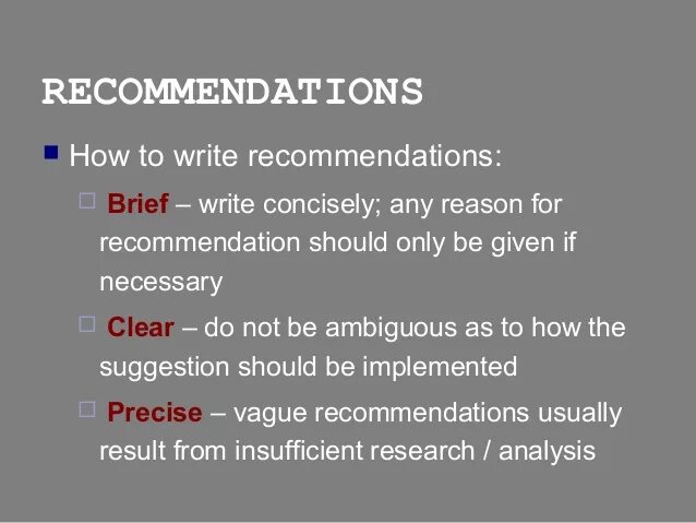 Reports recommendations. Recommendation in research example. Recommendation. Writing recommendations for Report paper.