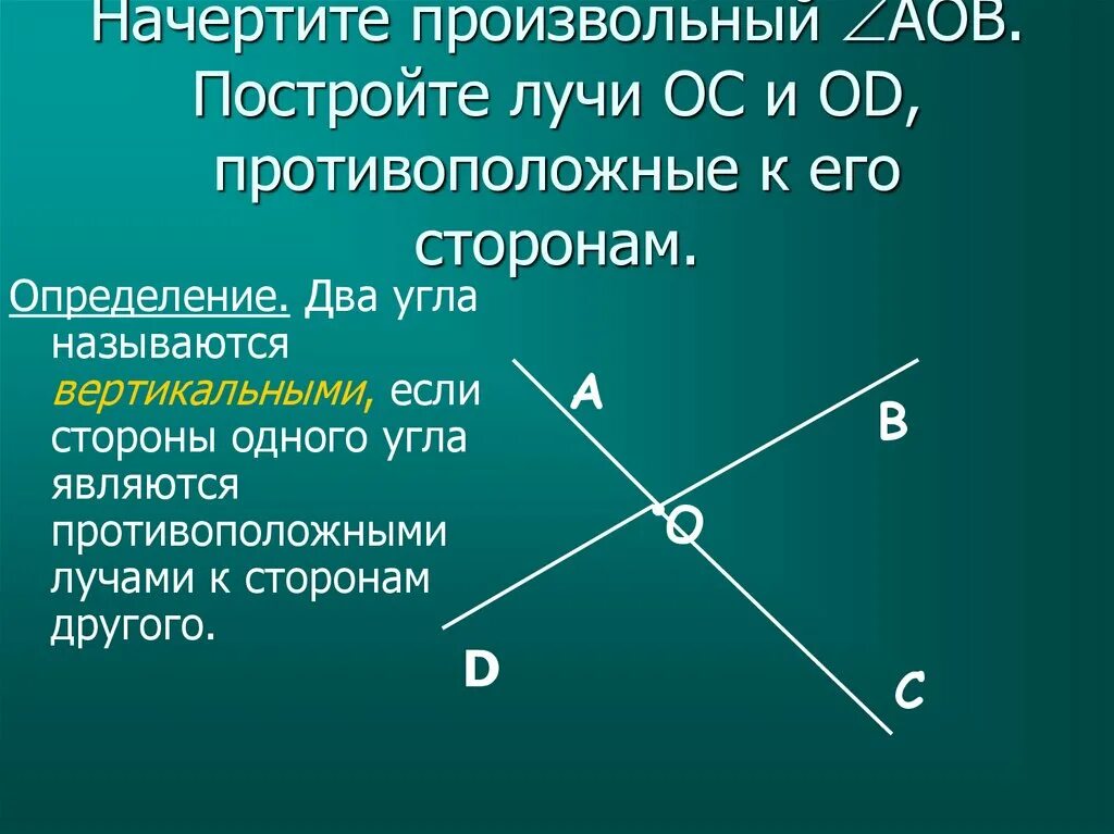 Смежные лучи. Начертить вертикальные и смежные углы. Два угла называются вертикальными. Два угла называются вертикальными если стороны. Вертикальные углы (определение, чертеж, свойство).