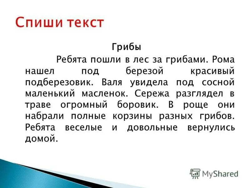 В лесу гриша и коля. Маленький текст. За грибами сочинение. Небольшой текст.