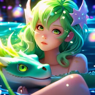 🐣☆ аниме девушка, аниме 3D, девушка сидит в воде, прозрачная бирюзовая вод...