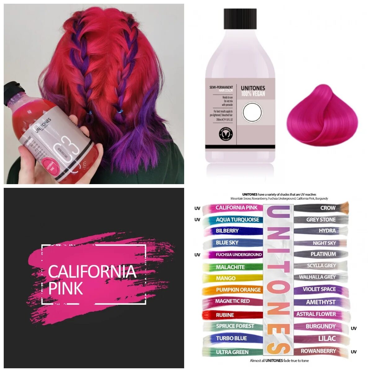 Купить розовую краску. Unitones краска. Unitones краска для волос. Розовая краска для волос несмываемая. Ярко розовая краска для волос.