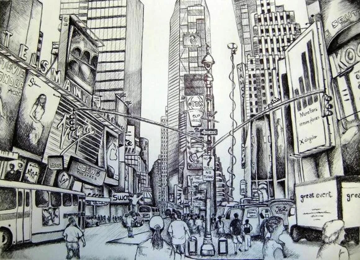 Люди в городе графика. Нью Йорк скетч. Эскиз города. Город рисунок. Город карандашом.