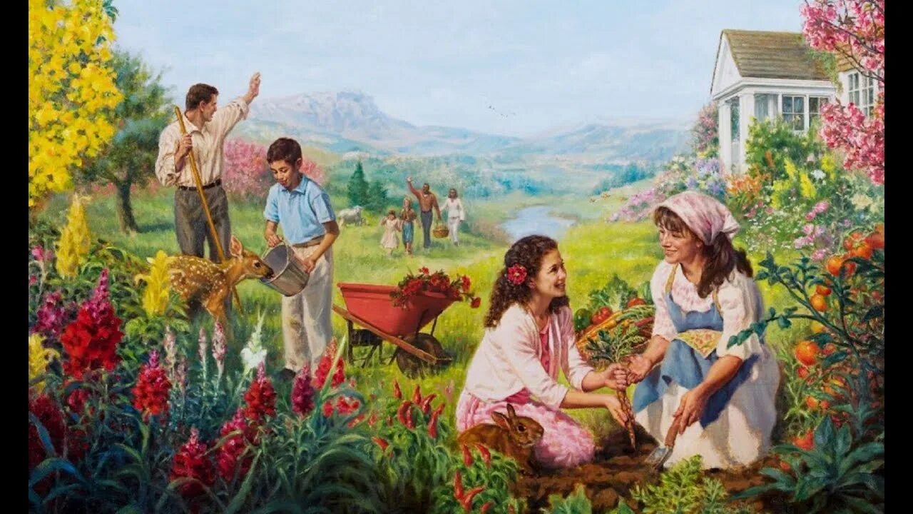 Новый мир рассказ. Свидетели Иеговы рай на земле. Иллюстрации свидетелей Иеговы рай. Рай на земле новый мир свидетели Иеговы.