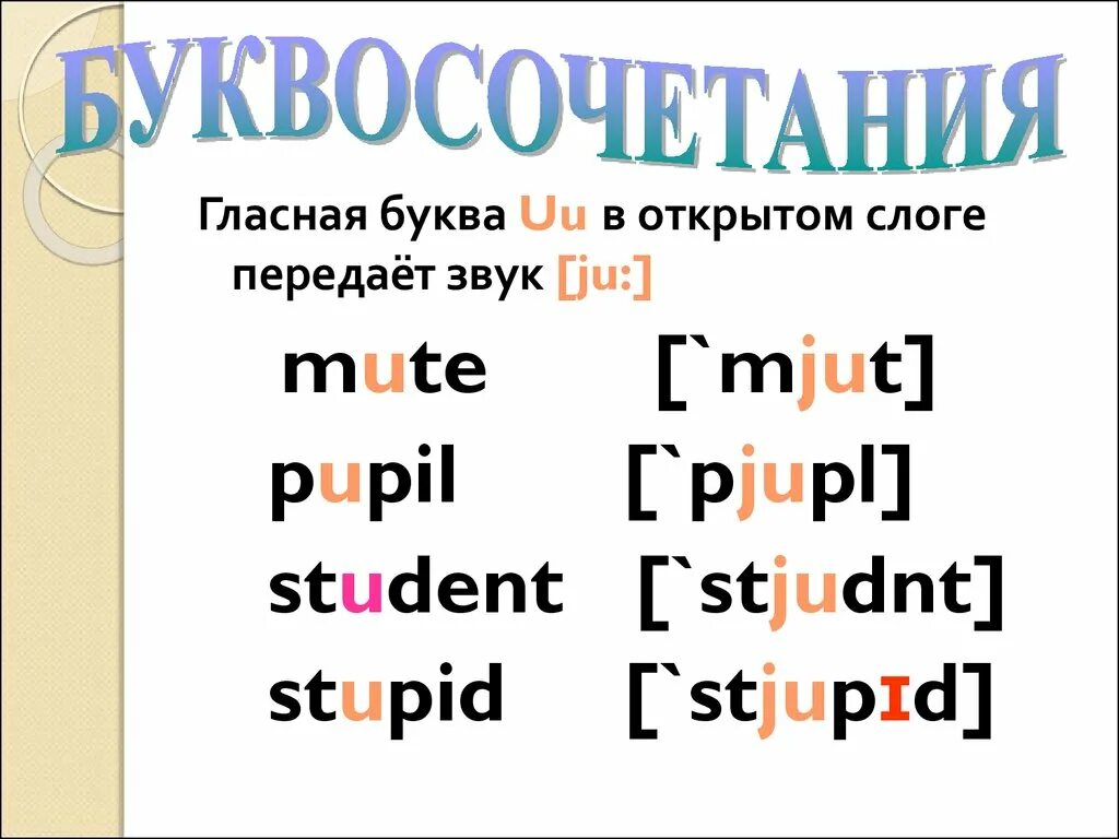 Буква u открытый и закрытый слог в английском языке. Звук u в английском языке. Чтение буквы u в английском языке. Чтение буквы uu в закрытом слоге. U в закрытом слоге