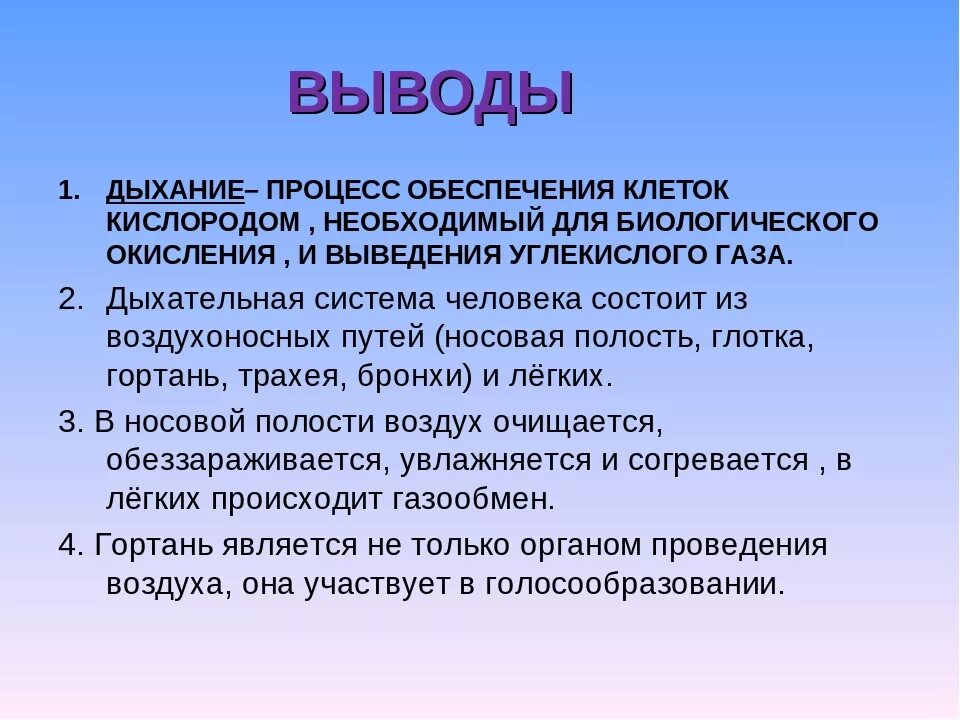 Почему вывод не работает. Вывод по теме дыхательная система. Вывод по теме органы дыхания. Дыхательная система заключение. Заключение по дыхательной системе.