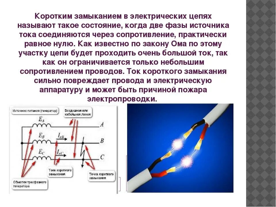 При пропускании постоянного электрического тока через провод. Ток короткого замыкания в Эл цепи. Причины коротких замыканий в электрических цепях. Схема короткого замыкания электрической цепи. Типы электрической цепи короткого замыкания.