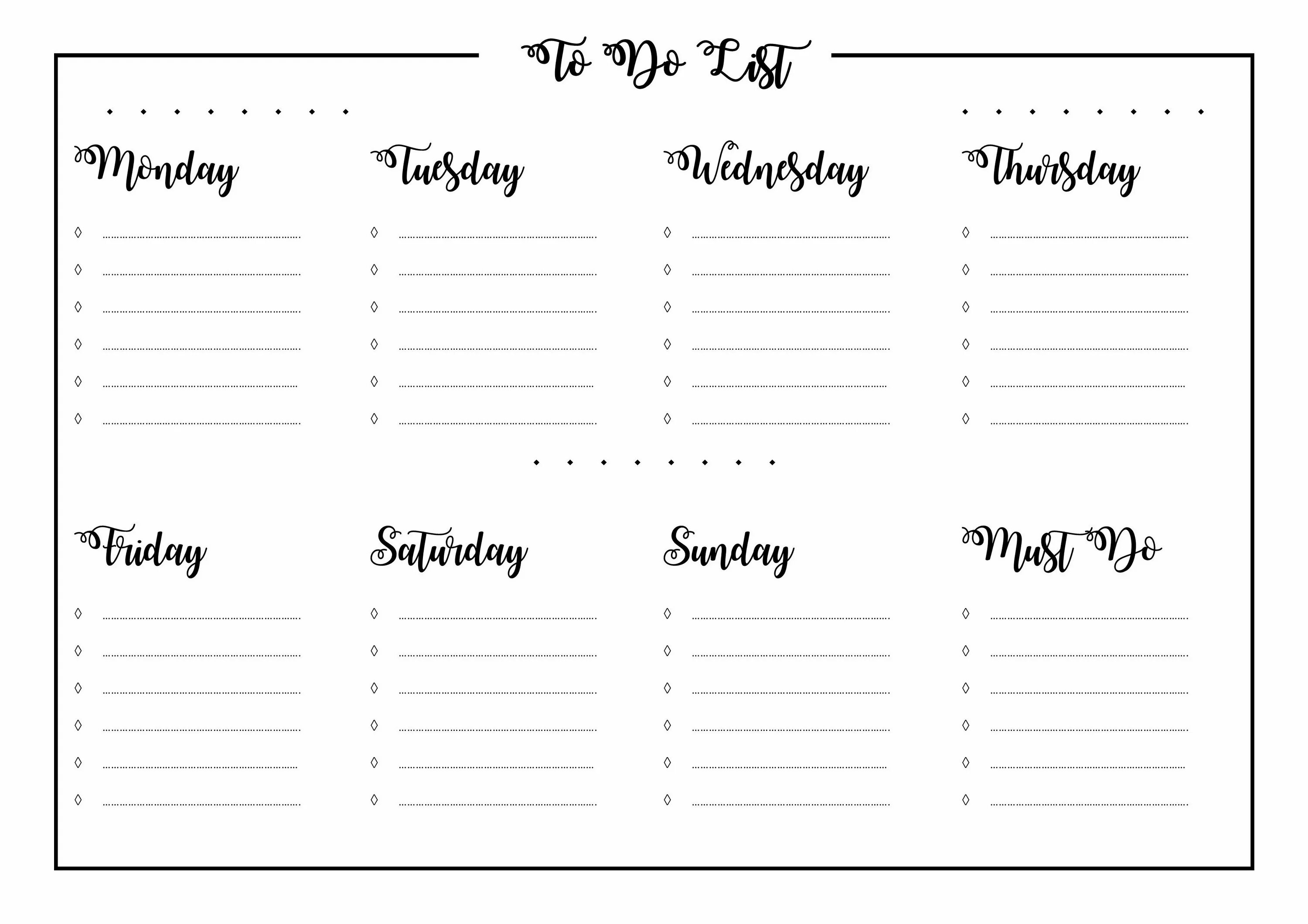 Weekly to do list шаблон. To do list планер на неделю. Дни недели to do list.