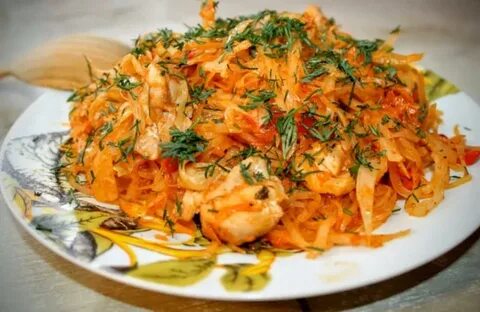 Рецепт тушеной капусты с мясом курицы